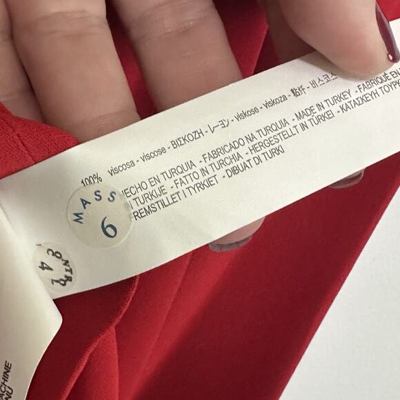 Zara Woman Popover Top L Red V Neck Hi Low Hem Long Sleeve Party Work Shirt NEW - Picture 6 of 9